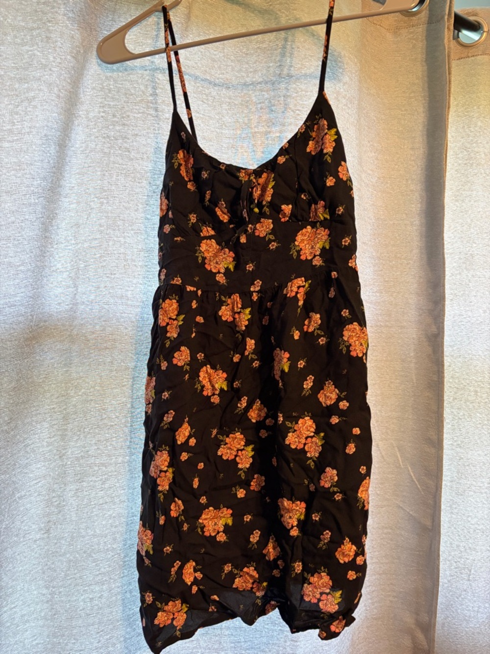 SO Black Floral Tie-Front Spaghetti Strap Dress
